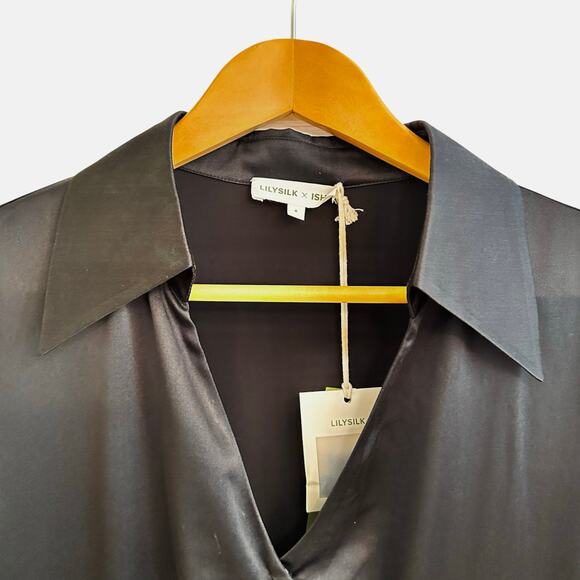 NWT Lilysilk x Ishie Silk Wrap Dress Sz 6 FLAW (Broken Button Cuff) - Picture 7 of 10